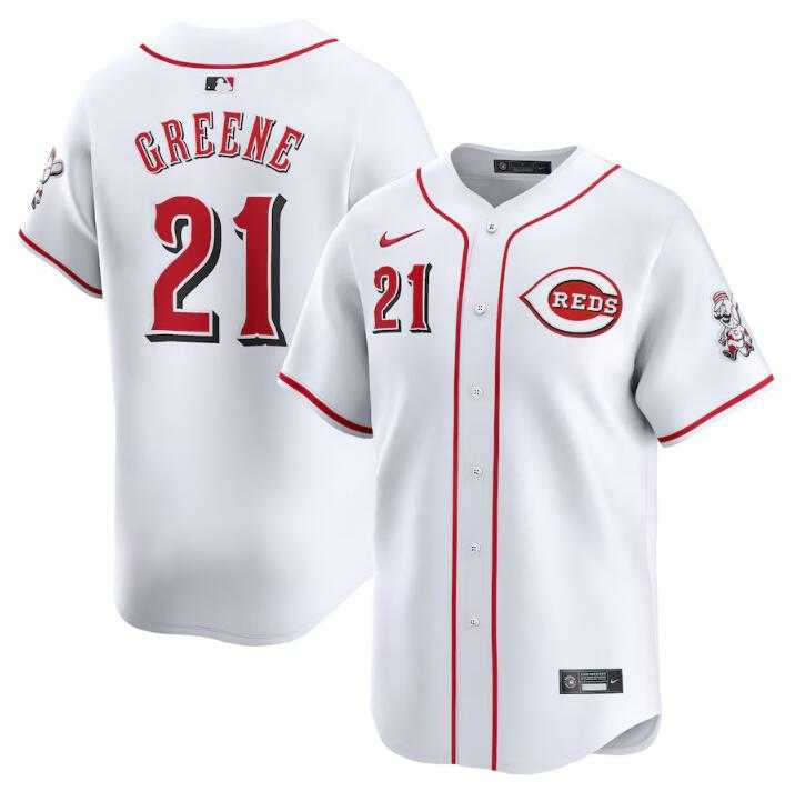 Men%27s Cincinnati Reds #21 Hunter Greene White Home Limited Stitched Baseball Jersey Dzhi